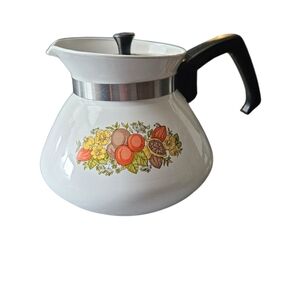Vintage Corning Ware Floral Coffee Pot with Lid Black Handle 6 Cup